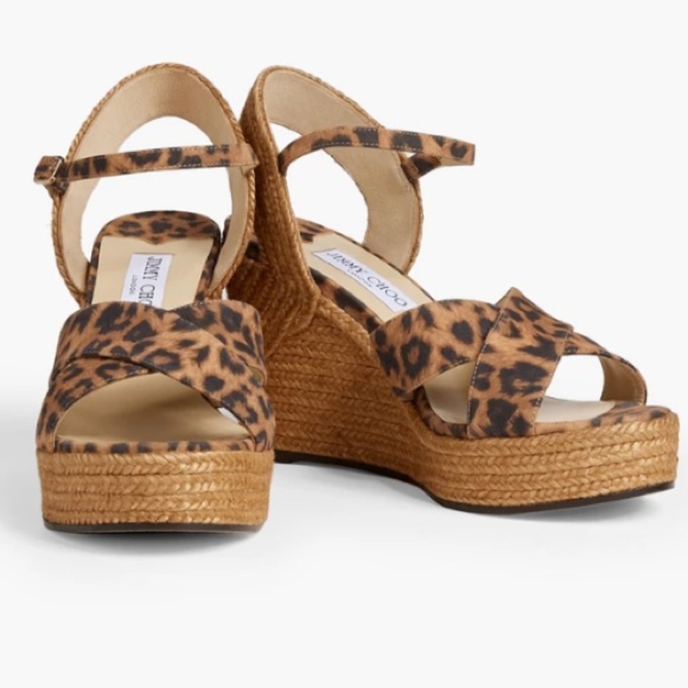 NWOT Jimmy Choo Dellena 100 leopard-print suede wedge heel Women EU Size 41